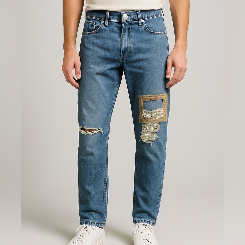 Levi’s Custom Patchwork Distressed Straight Leg Jeans 31x32  Y2K Grunge